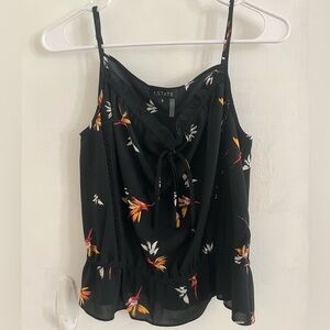 Black Floral Spaghetti Strap Tank Top